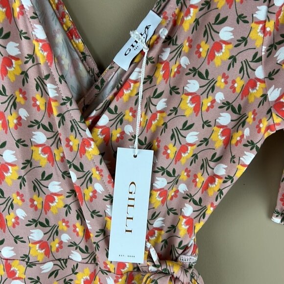 NWT GILLI Floral Faux Wrap Jersey Knit Dress - Picture 4 of 10